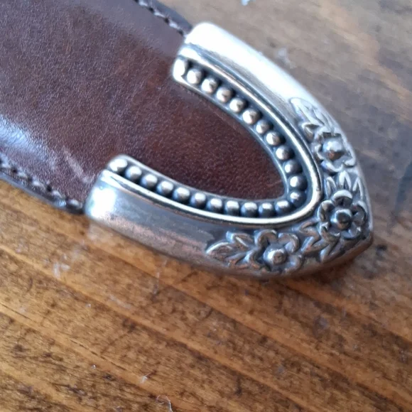 Talbots Vintage Western Brown Leather Belt with Silver Buckle - Picture 4 of 12